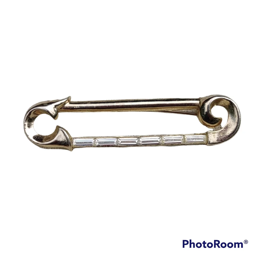 Vintage baguette safety pin brooch - Picture 6 of 11
